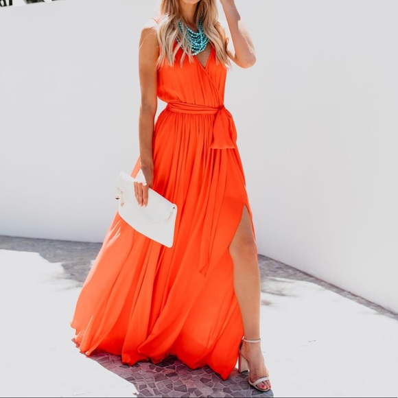 red orange maxi dress